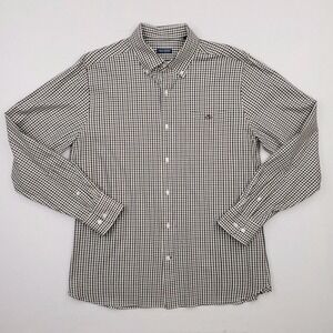 Fish Hippie Shirt Mens Medium Black Green Gun Club Plaid‎ Stretch Outdoor Preppy